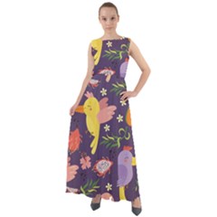 Exotic Seamless Pattern With Parrots Fruits Chiffon Mesh Boho Maxi Dress