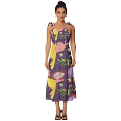 Exotic Seamless Pattern With Parrots Fruits Tie-strap Tiered Midi Chiffon Dress by Ravend