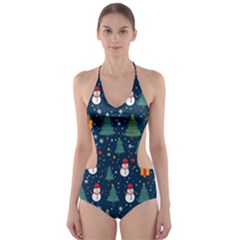 Snow Snowman Tree Christmas Tree Cut-out One Piece Swimsuit