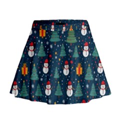 Snow Snowman Tree Christmas Tree Mini Flare Skirt