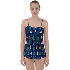 Snow Snowman Tree Christmas Tree Babydoll Tankini Top by Ravend