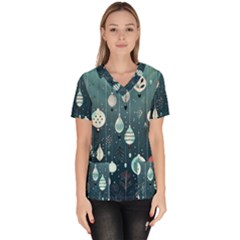 Ball Bauble Winter Women s V-neck Scrub Top