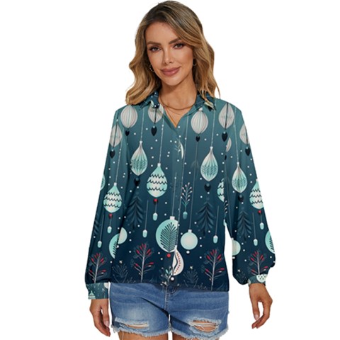 Ball Bauble Winter Women s Long Sleeve Button Up Shirt by Ravend