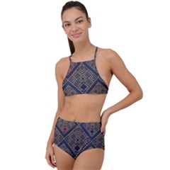 Pattern Flower Design Halter Tankini Set