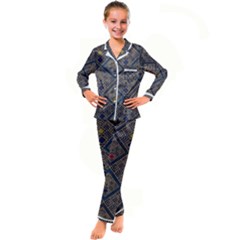 Pattern Floral Leaves Kids  Satin Long Sleeve Pajamas Set by Ravend