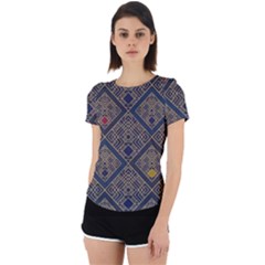 Pattern Flower Design Back Cut Out Sport T-shirt