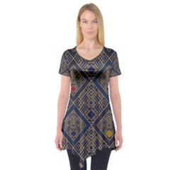 Pattern Flower Design Short Sleeve Tunic  by Ravend