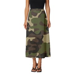 Texture Military Camouflage Repeats Seamless Army Green Hunting Classic Midi Chiffon Skirt by Ravend