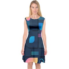 Gradient Geometric Shapes Dark Background Capsleeve Midi Dress