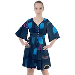 Gradient Geometric Shapes Dark Background Boho Button Up Dress