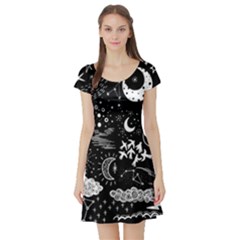 Vector Set Sketch Drawn With Space Short Sleeve Skater Dress