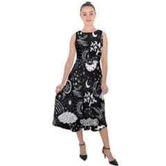 Vector Set Sketch Drawn With Space Midi Tie-back Chiffon Dress