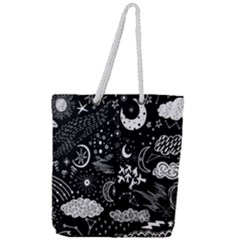 Vector Set Sketch Drawn With Space Full Print Rope Handle Tote (large)