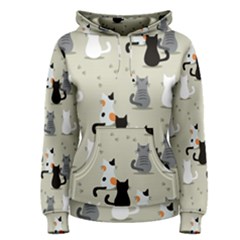 Cute Cat Seamless Pattern Women s Pullover Hoodie by Ravend