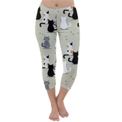 Cute Cat Seamless Pattern Capri Winter Leggings 