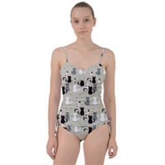 Cute Cat Seamless Pattern Sweetheart Tankini Set