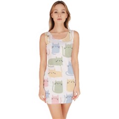 Cute Cat Colorful Cartoon Doodle Seamless Pattern Bodycon Dress by Ravend