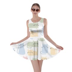 Cute Cat Colorful Cartoon Doodle Seamless Pattern Skater Dress by Ravend