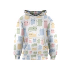Cute Cat Colorful Cartoon Doodle Seamless Pattern Kids  Pullover Hoodie by Ravend
