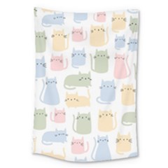 Cute Cat Colorful Cartoon Doodle Seamless Pattern Large Tapestry