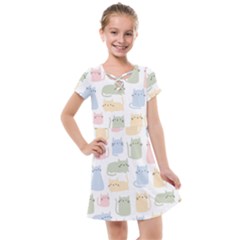 Cute Cat Colorful Cartoon Doodle Seamless Pattern Kids  Cross Web Dress by Ravend