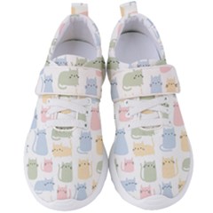 Cute Cat Colorful Cartoon Doodle Seamless Pattern Women s Velcro Strap Shoes