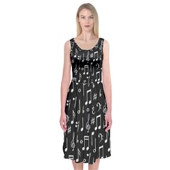 Chalk Music Notes Signs Seamless Pattern Midi Sleeveless Dress