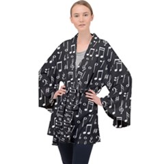 Chalk Music Notes Signs Seamless Pattern Long Sleeve Velvet Kimono  by Ravend