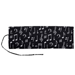 Chalk Music Notes Signs Seamless Pattern Roll Up Canvas Pencil Holder (m)