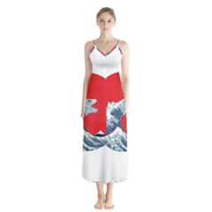 The Great Wave Of Kaiju Button Up Chiffon Maxi Dress