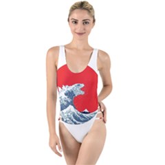 The Great Wave Of Kaiju High Leg Strappy Swimsuit by Cendanart