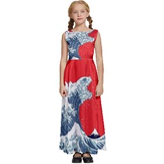 The Great Wave Of Kaiju Kids  Satin Sleeveless Maxi Dress by Cendanart