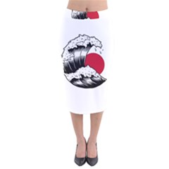 Japanese Sun & Wave Velvet Midi Pencil Skirt
