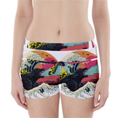 Retro Wave Kaiju Godzilla Japanese Pop Art Style Boyleg Bikini Wrap Bottoms by Cendanart