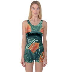 Green Tropical Leaves One Piece Boyleg Swimsuit by Jack14