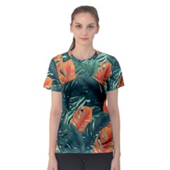 Green Tropical Leaves Women s Sport Mesh T-shirt