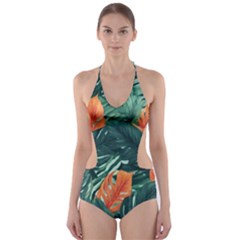 Green Tropical Leaves Cut-out One Piece Swimsuit by Jack14