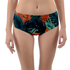 Green Tropical Leaves Reversible Mid-waist Bikini Bottoms by Jack14