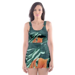 Green Tropical Leaves Skater Dress Swimsuit by Jack14