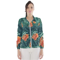 Green Tropical Leaves Women s Windbreaker by Jack14