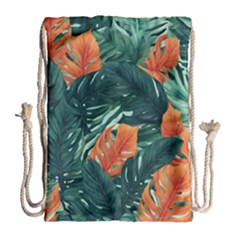Green Tropical Leaves Drawstring Bag (large) by Jack14