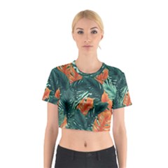 Green Tropical Leaves Cotton Crop Top