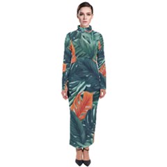 Green Tropical Leaves Turtleneck Maxi Dress by Jack14