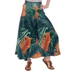 Green Tropical Leaves Women s Satin Palazzo Pants by Jack14