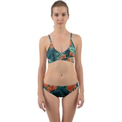 Green Tropical Leaves Wrap Around Bikini Set by Jack14