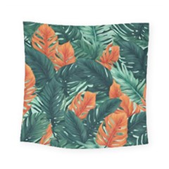 Green Tropical Leaves Square Tapestry (small)
