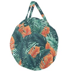 Green Tropical Leaves Giant Round Zipper Tote