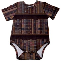 Old Bookshelf Orderly Antique Books Baby Short Sleeve Bodysuit