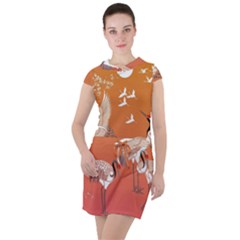 Japanese Crane Painting Of Birds Drawstring Hooded Dress