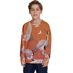 Japanese Crane Painting Of Birds Kids  Crewneck Sweatshirt